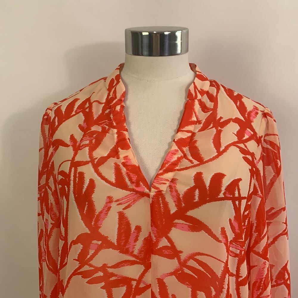 Marc Cain Red Print Sheer Tunic Top - image 2